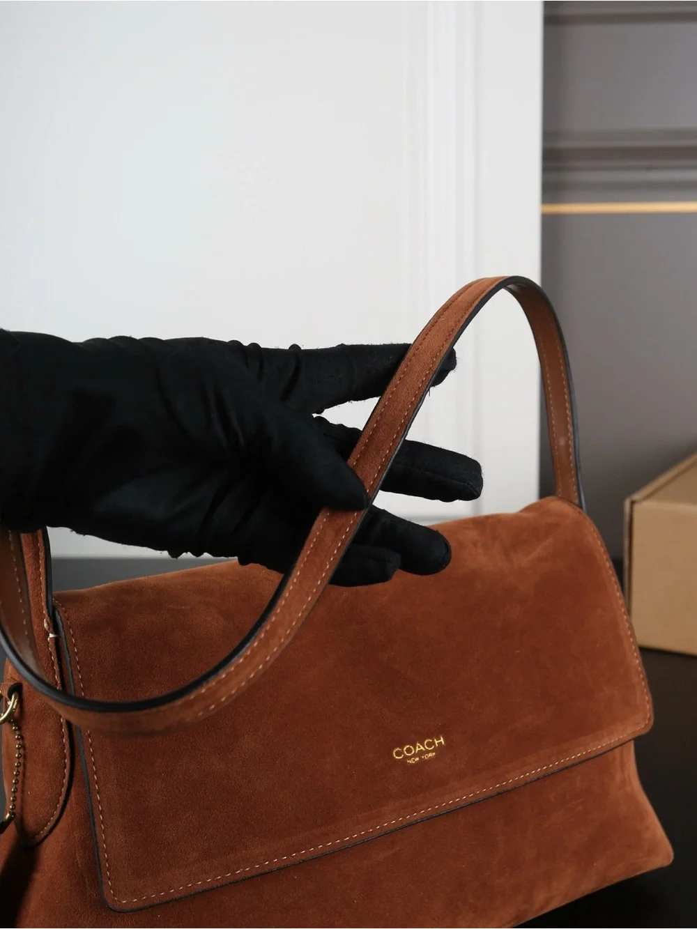 Coach Suede Shoulder Bag in Chestnut